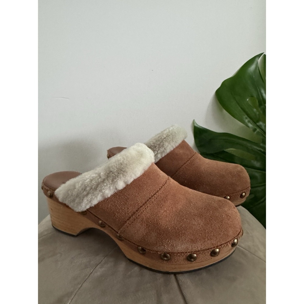Free People Chalet Clogs Women's 5‎ Suede Fur Trim Brown Slip‑On Spain